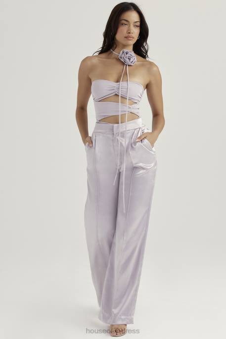 House of CB Alivia Grey Satin Trousers Clothing 4H6N917