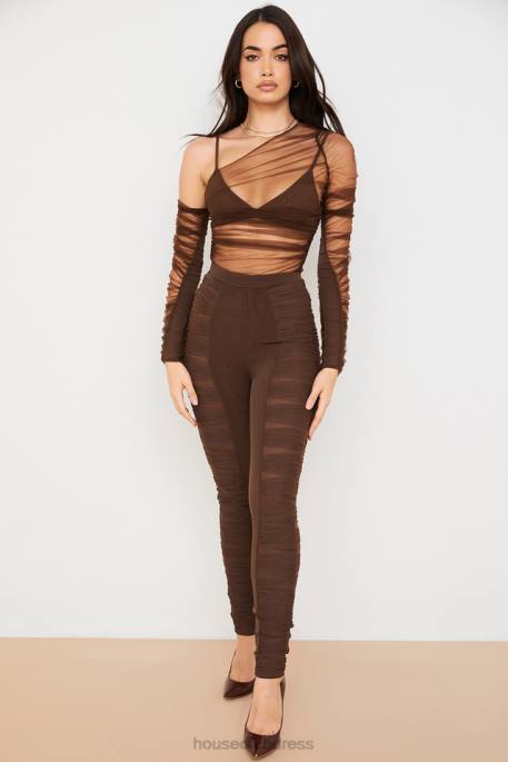 House of CB Isolde Chocolate Layered Mesh Trousers Clothing 4H6N971