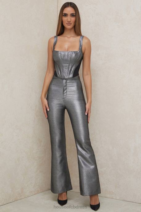 House of CB Jas Silver Kick Flare Trousers Clothing 4H6N992