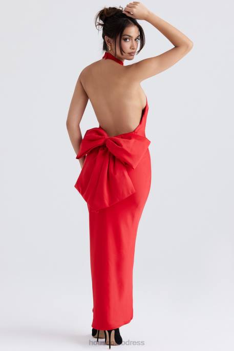 House of CB Ilaria Red Bow Halter Dress Clothing 4H6N349