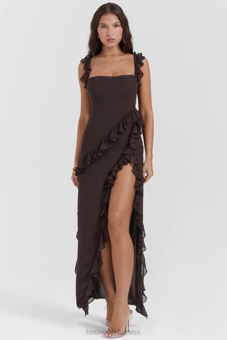 House of CB Ariela Espresso Ruffle Maxi Dress Clothing 4H6N155