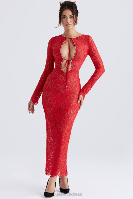 House of CB Lisandra Red Lace Maxi Dress Clothing 4H6N340