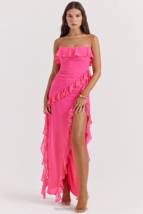 House of CB Sarina Fuchsia Ruffle Maxi Dress Clothing 4H6N189