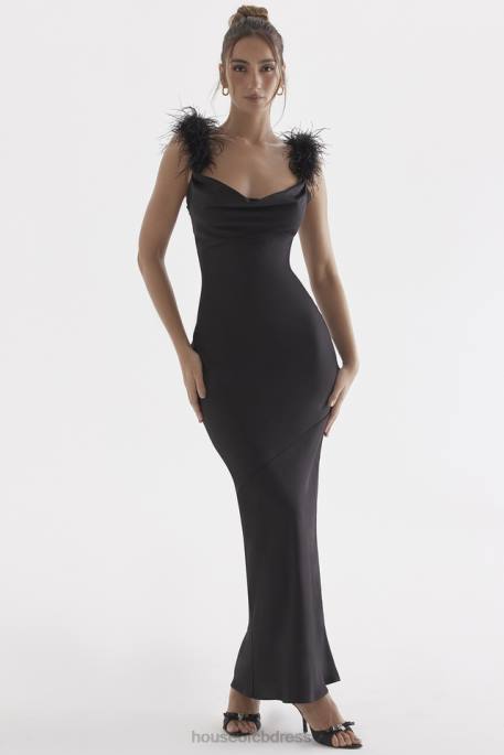 House of CB Tabitha Black Satin Maxi Dress Clothing 4H6N299