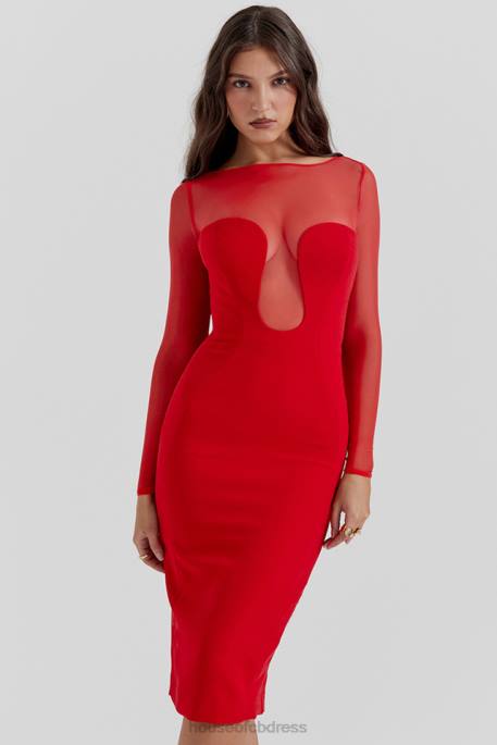 House of CB Darcy Scarlet Plunge Midi Dress Clothing 4H6N109