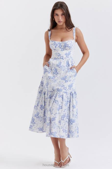 House of CB Elia Blue Print Midi Sundress Clothing 4H6N264