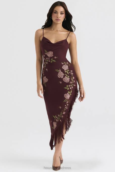 House of CB Eloisa Wine Embroidered Midi Dress Clothing 4H6N361