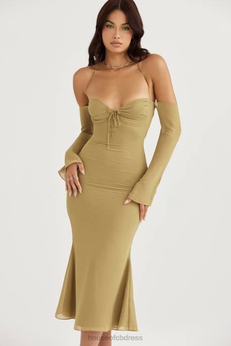 House of CB Naomi Olive Halter Midi Dress Clothing 4H6N455