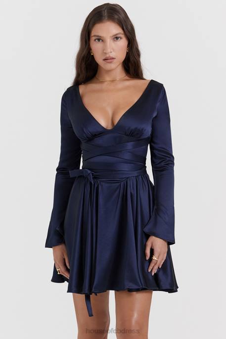 House of CB Dominique Navy Plunge Mini Dress Clothing 4H6N159