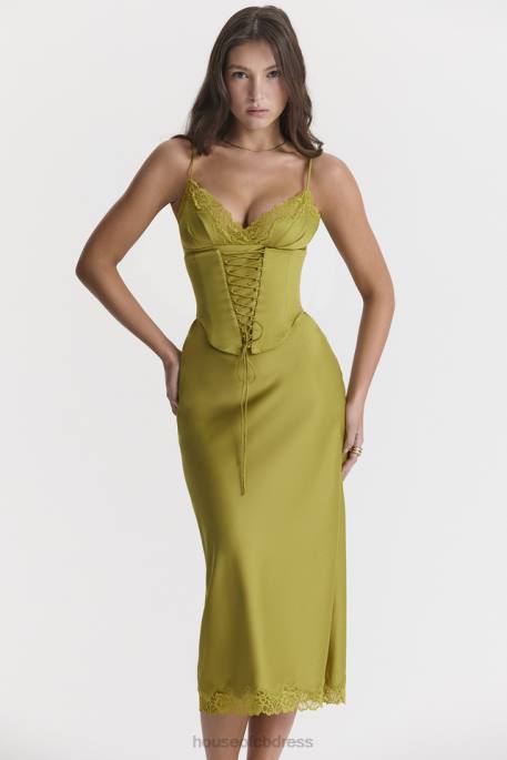 House of CB Salma Chartreuse Satin Slip Dress Clothing 4H6N288