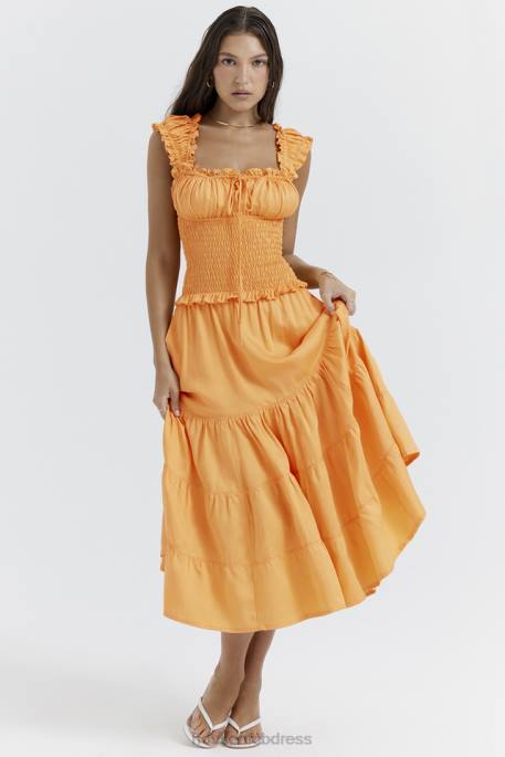 House of CB Phedra Tangerine Shirred Sundress Clothing 4H6N203