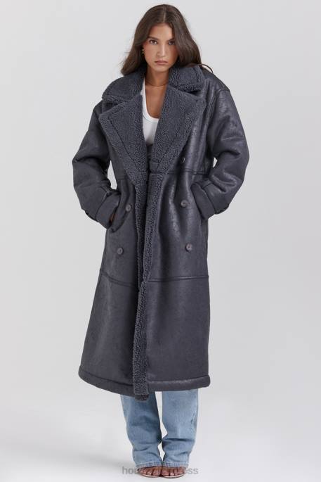 House of CB Deiji Grey Vegan Shearling Coat Clothing 4H6N1024