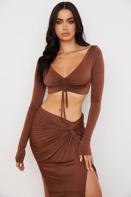 House of CB Angelita Chocolate Gathered Crop Top Clothing 4H6N749