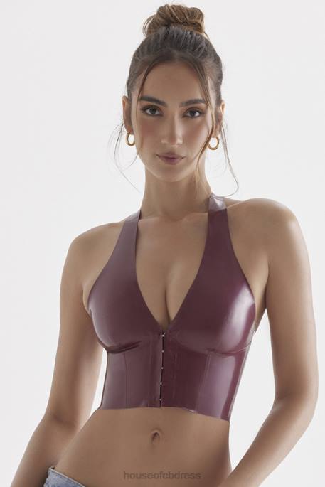 House of CB Ariadne Merlot Latex Halter Top Clothing 4H6N681