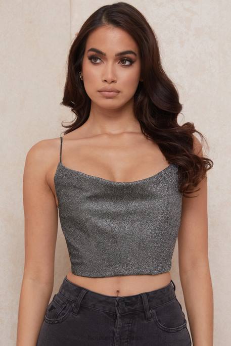 House of CB Lulia Silver Crop Top Clothing 4H6N774