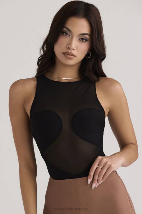 House of CB Chiara Black Sleeveless Bandage Bodysuit Clothing 4H6N718