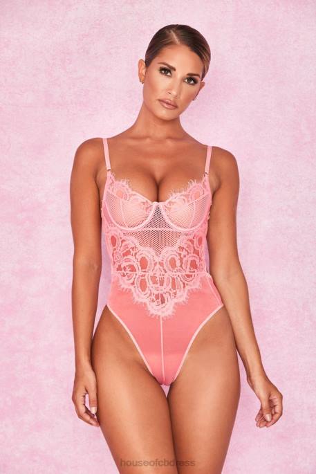 House of CB Nadia Pink Lace Bodysuit Clothing 4H6N818