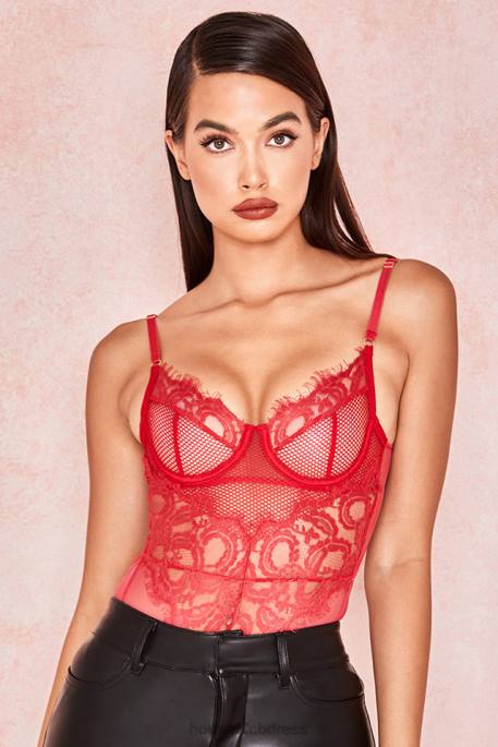 House of CB Nadia Red Lace Bodysuit Clothing 4H6N815