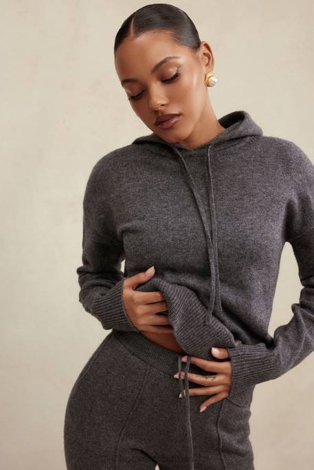 House of CB Jionni Charcoal Cashmere Blend Hoodie Clothing 4H6N650