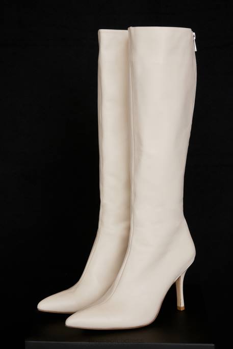 House of CB Royale Cream Leather Knee High Boots Shoes 4H6N1072