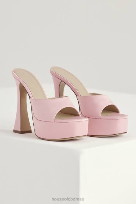 House of CB Alessandra Pink Satin Platform Mules Shoes 4H6N1066