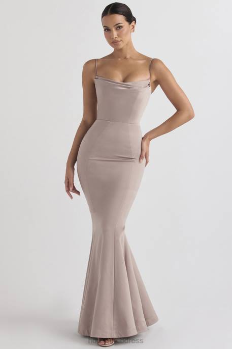 House of CB Violette Mushroom Satin Fishtail Gown Weddings 4H6N1149